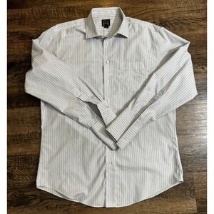 Jos. A. Bank Shirt Men 16.5 White Striped Tailored Fit Single Pocket Long Sleeve